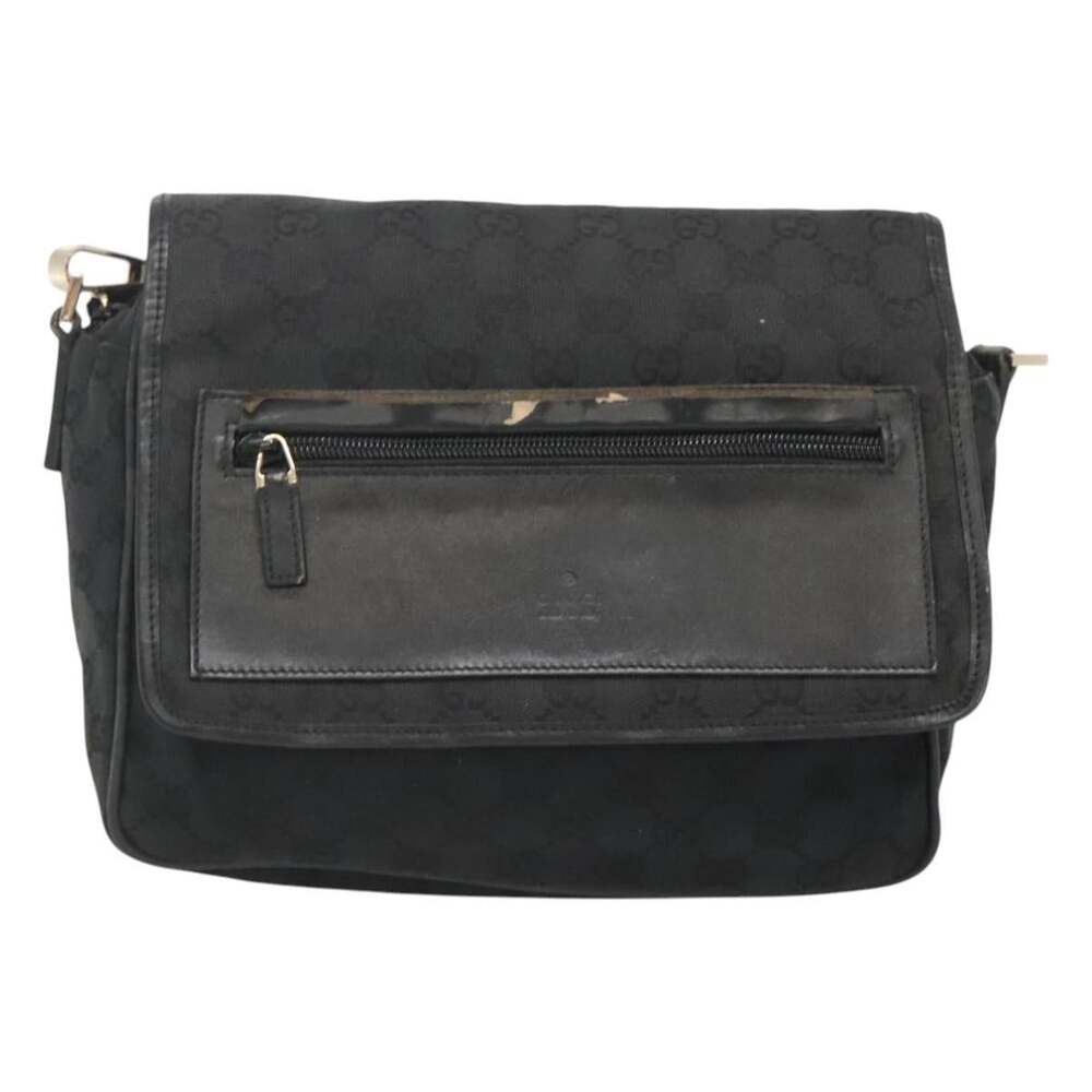 Gucci GG Canvas Shoulder Bag Black Gold 019